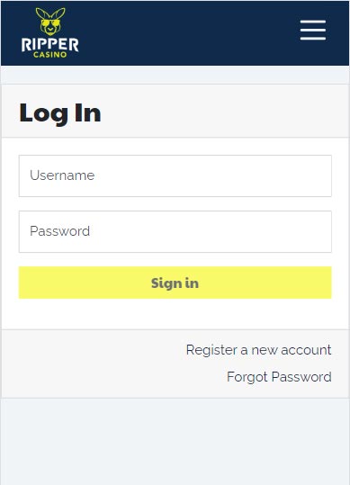 Ripper Casino screenshot - Login